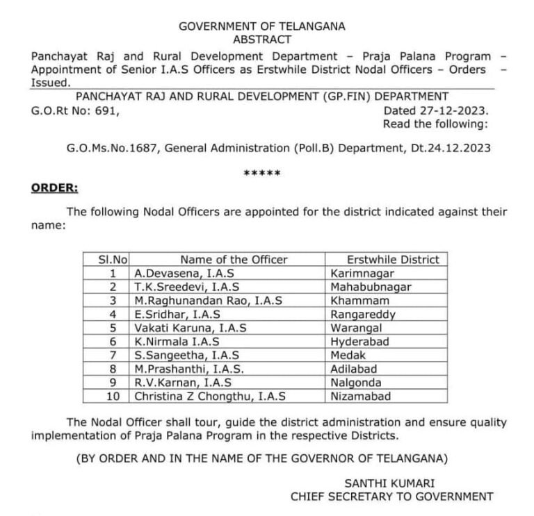 Appointment of nodal officers and issuance of orders for administration of public administration